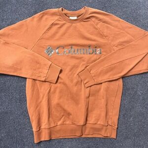 Columbia Sweatshirt Mens Medium Orange Crewneck Fleece Pullover Logo Raglan